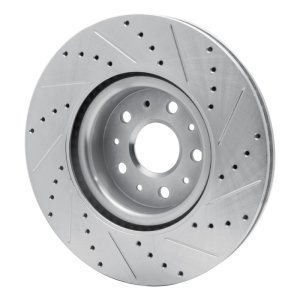 Cadillac CT5 Brake Rotor (1) - Front Left - R1 Concepts - Drilled & Slotted - Silver - `14-`25
